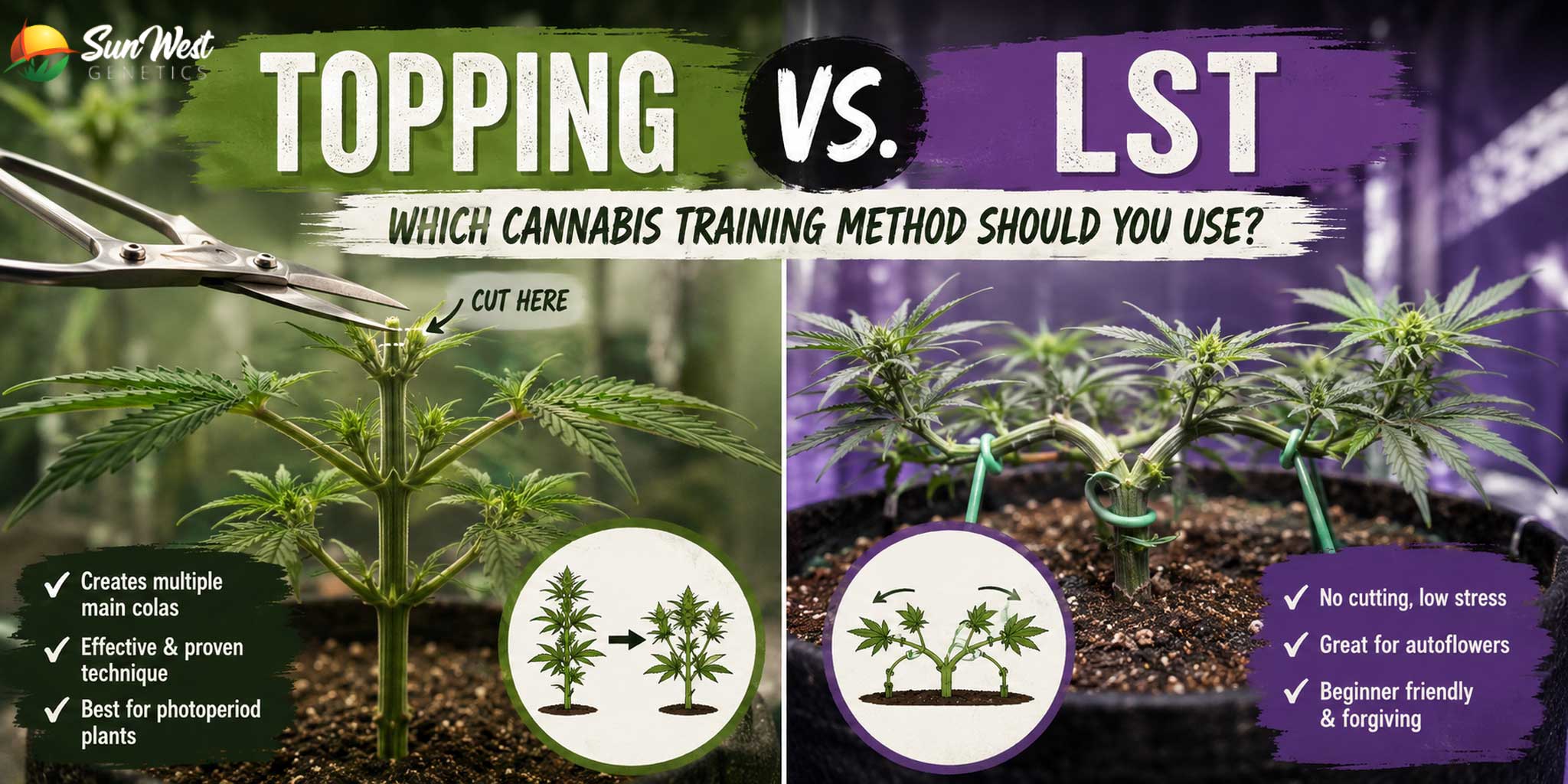 topping vs LST cannabis
